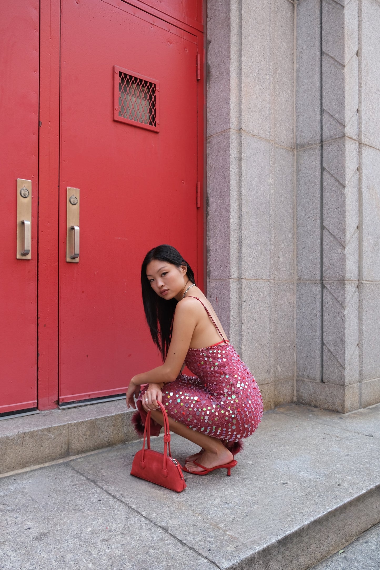 Fishnet Maxi Dress in Red