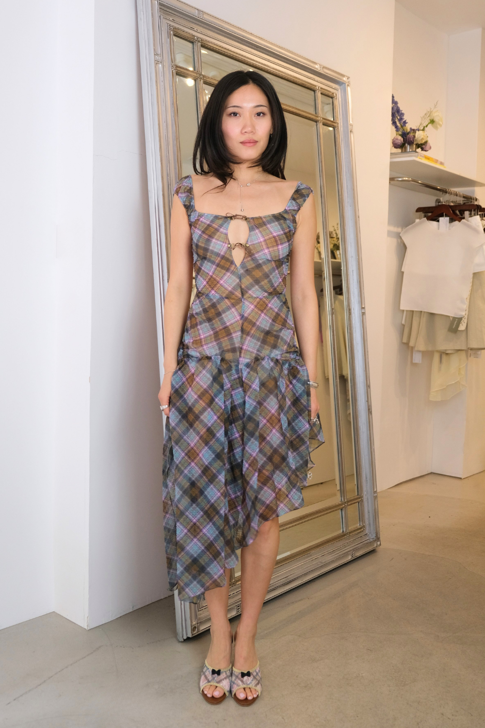 Taottao Plaid Puff Dress in Kaleido