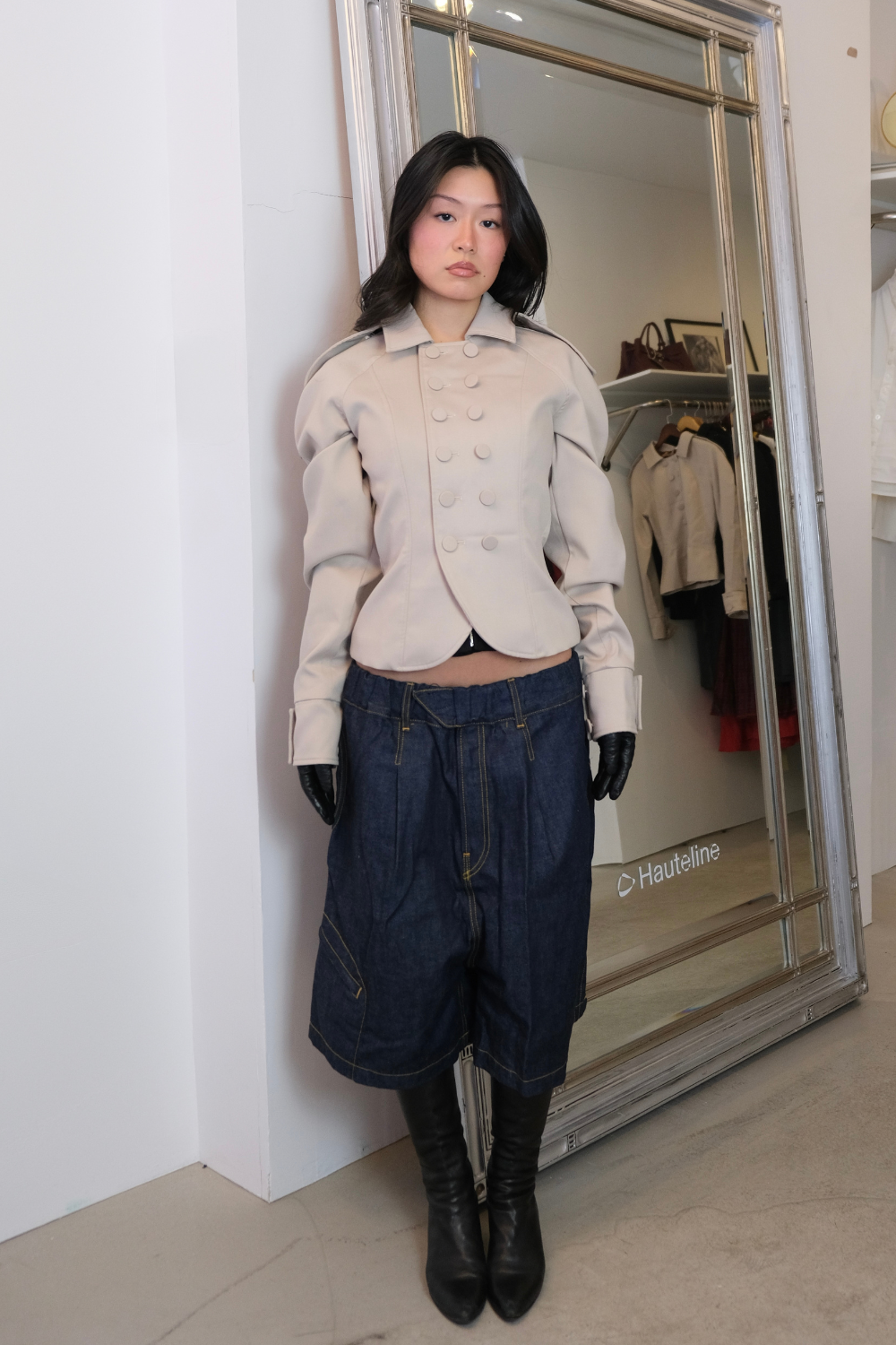 Victoria Double-Button Jacket in Beige