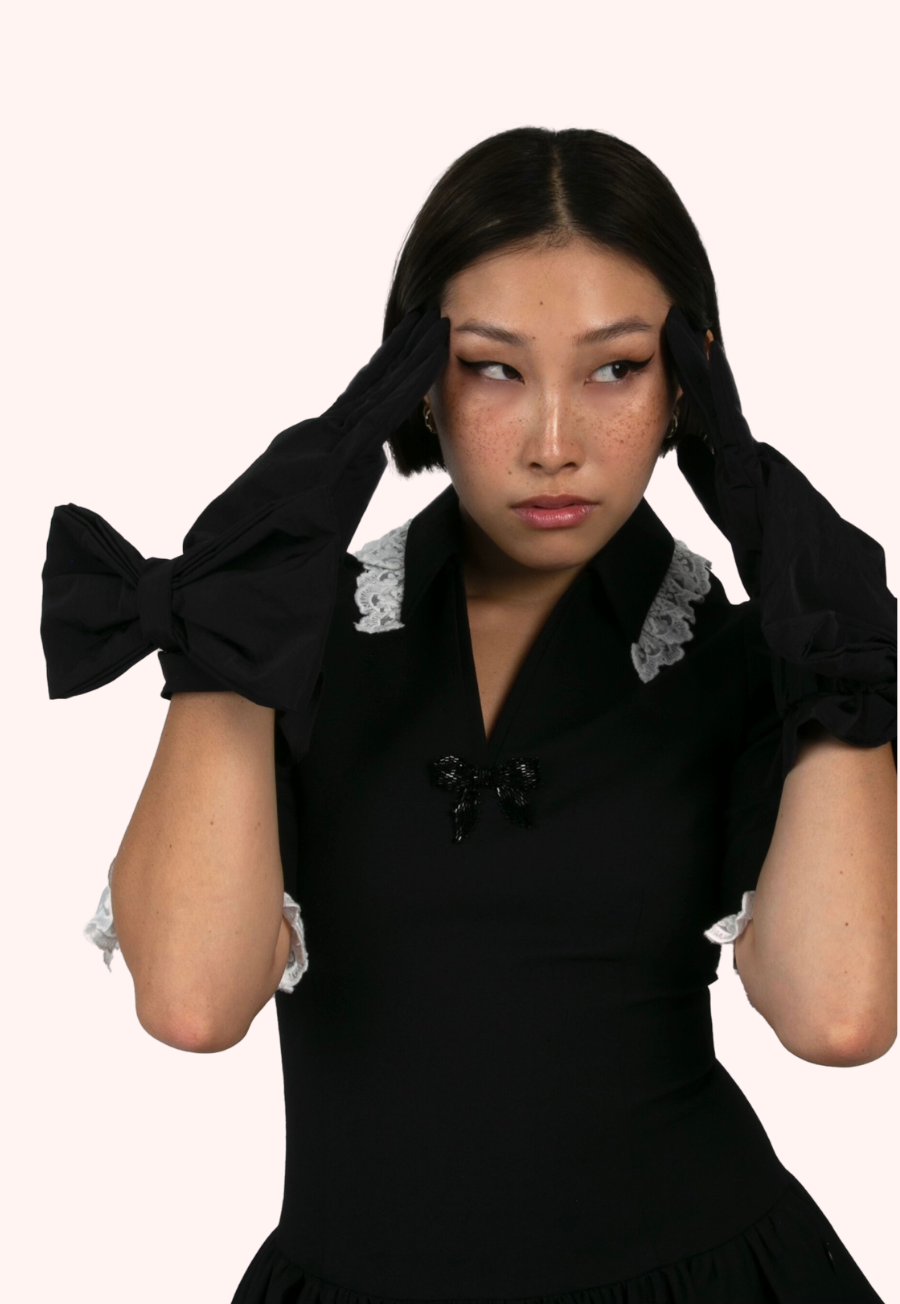 Black Ruffled Tuck Midi Dress