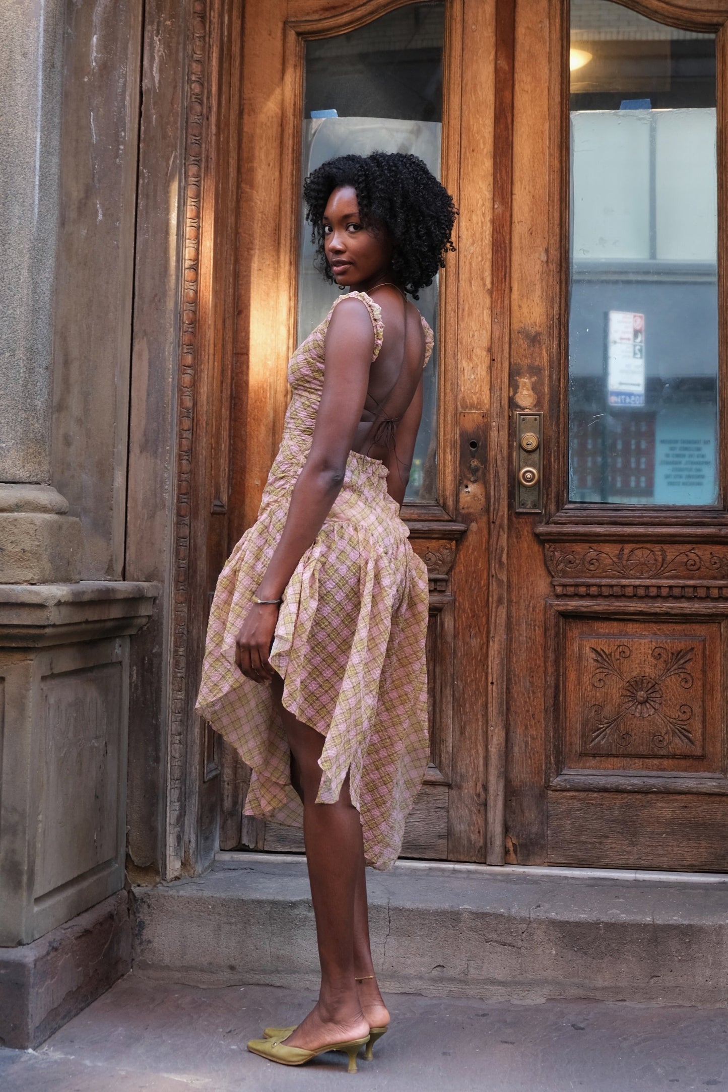 Plaid Puff Dress in Fenlü