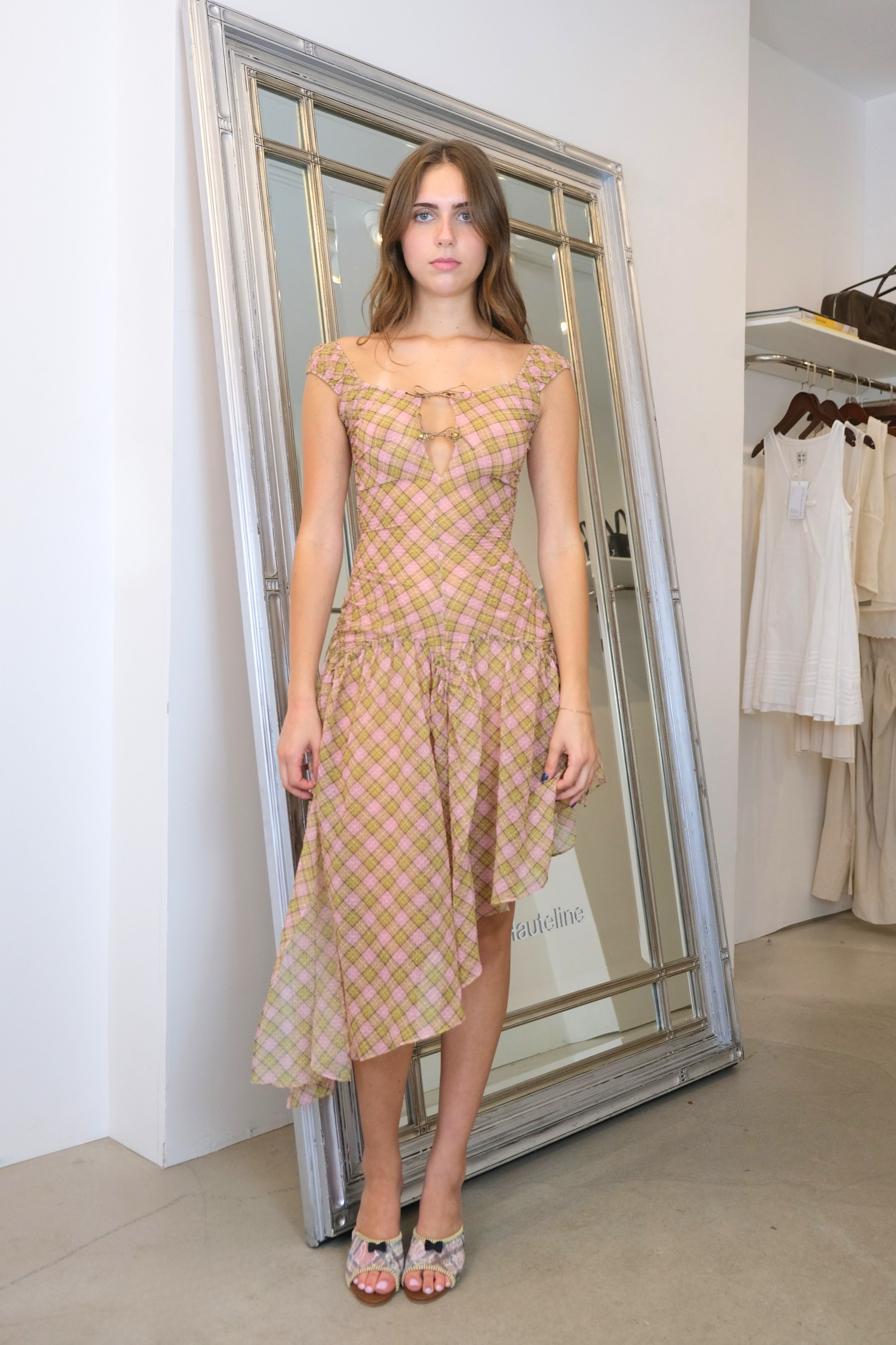 Taottao Plaid Puff Dress in Fenlu
