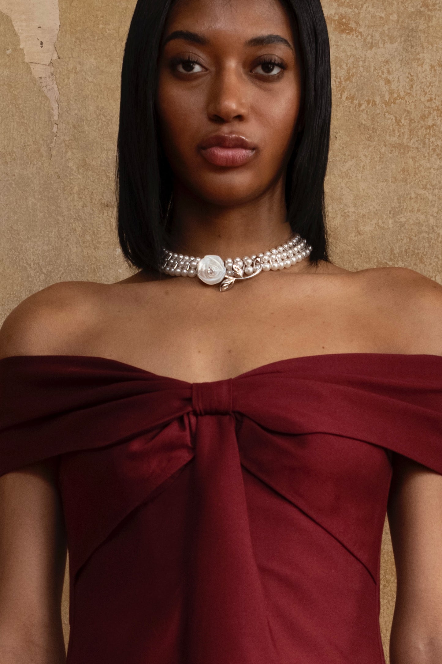 Ceramic Rose Pearl Necklace