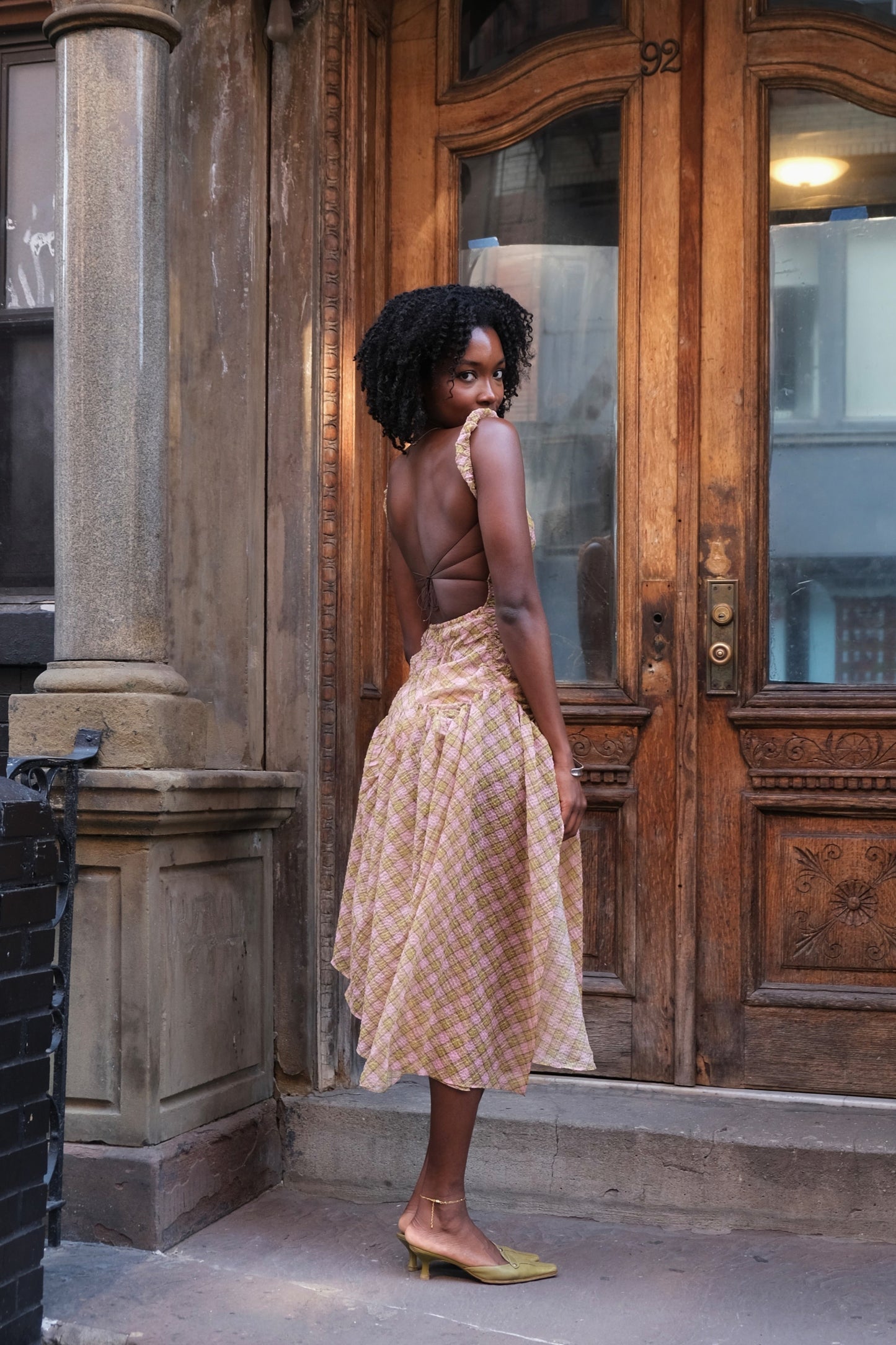 Plaid Puff Dress in Fenlü