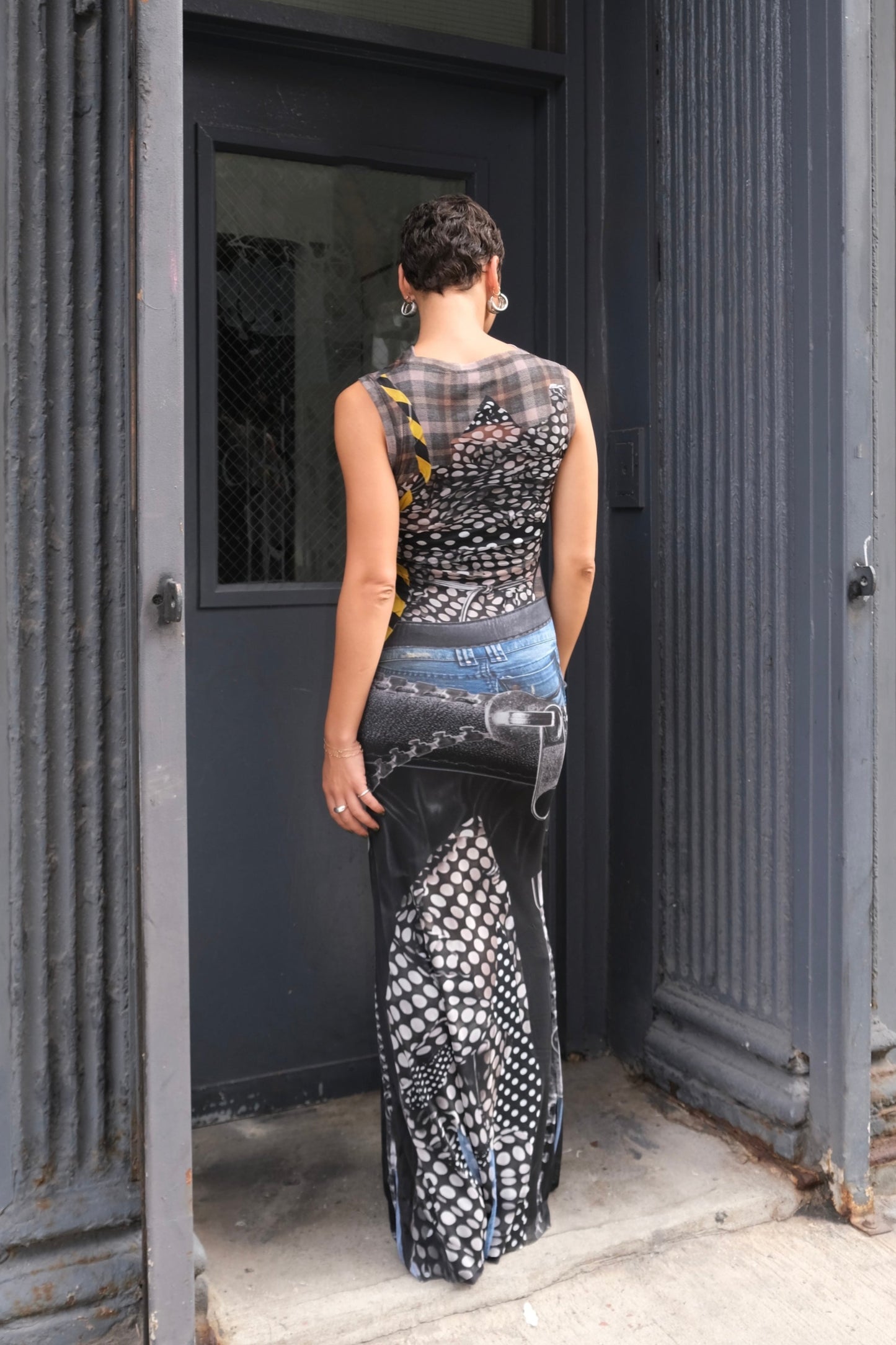 Mesh Maxi Dress Polka Dot Zip