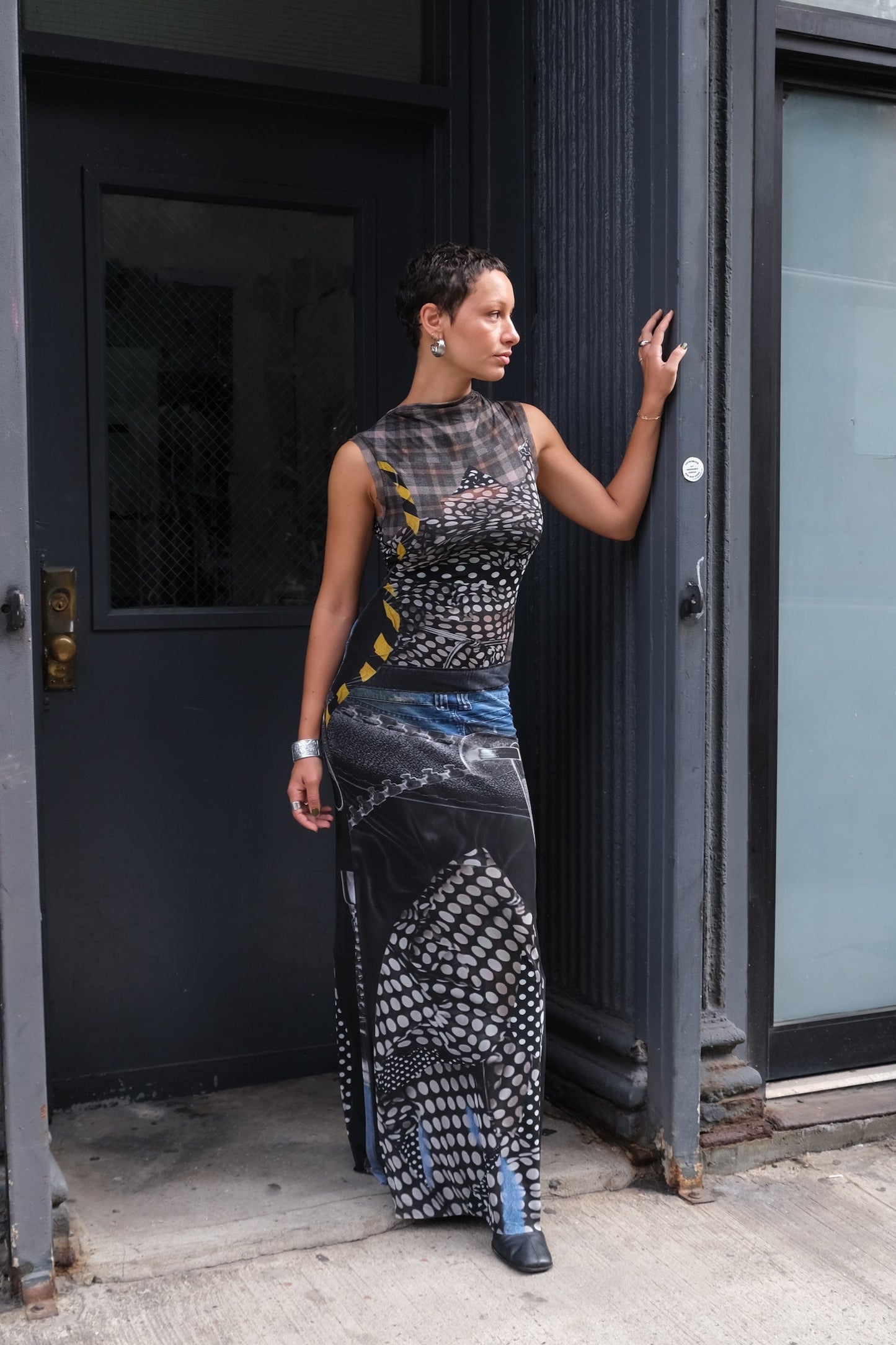 Mesh Maxi Dress Polka Dot Zip