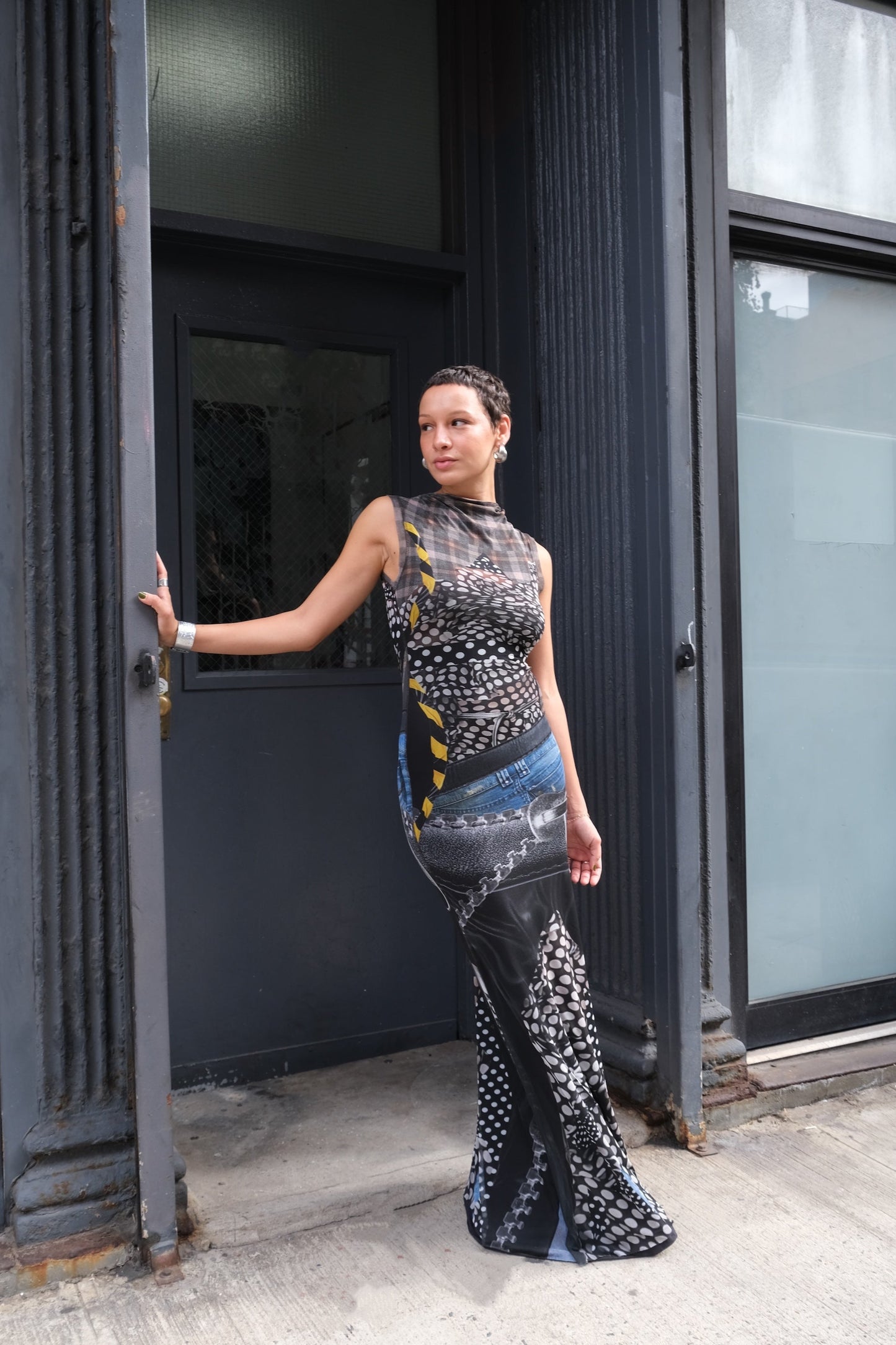 Mesh Maxi Dress Polka Dot Zip