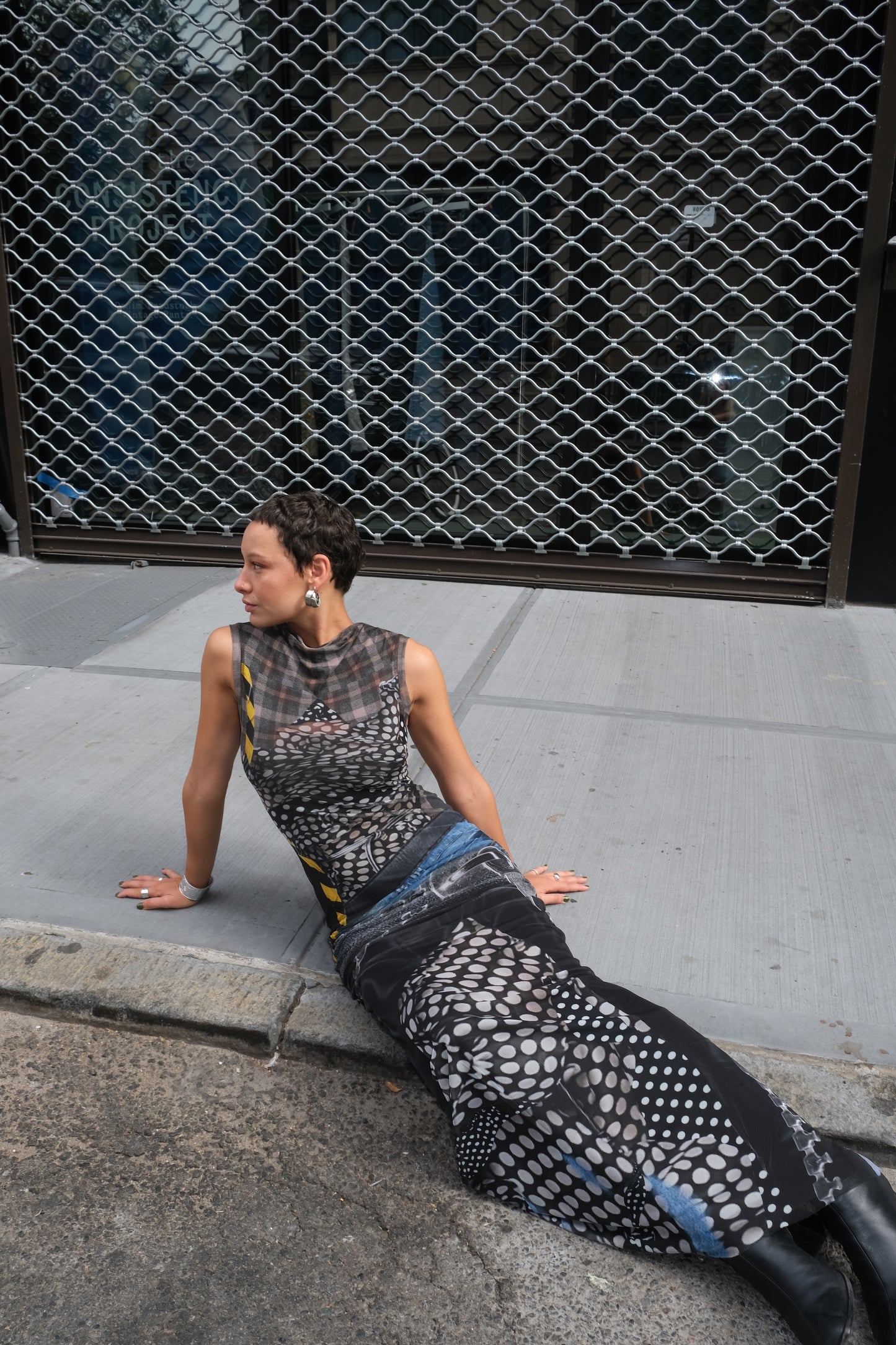 Mesh Maxi Dress Polka Dot Zip