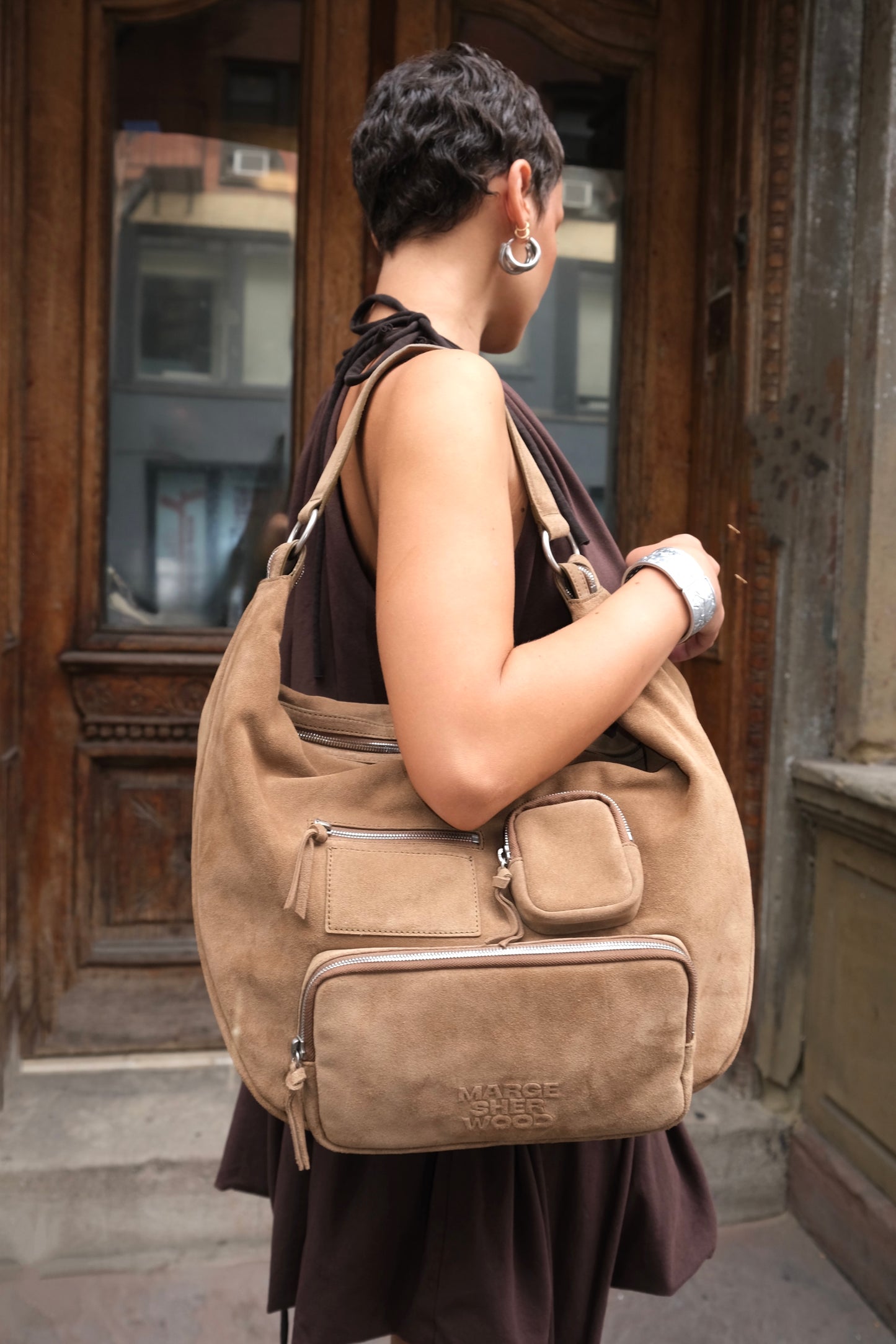 City Hobo NS Bag in Cappuccino Suede