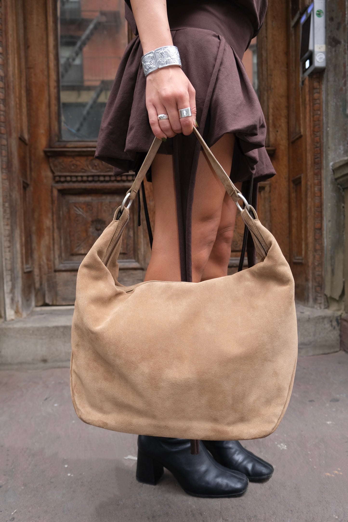 City Hobo NS Bag in Cappuccino Suede