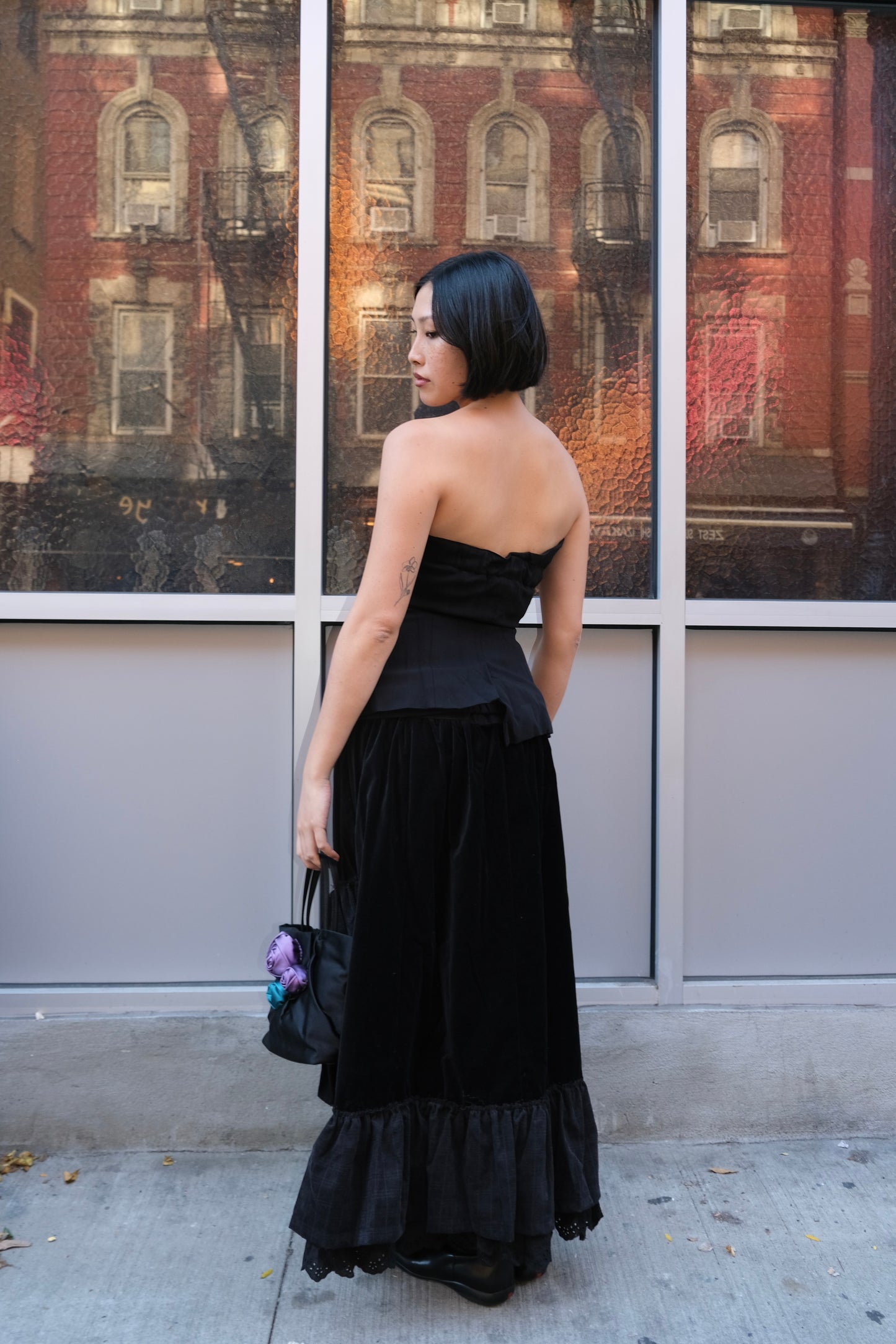 Velvet Rolled Waist Tiered Skirt