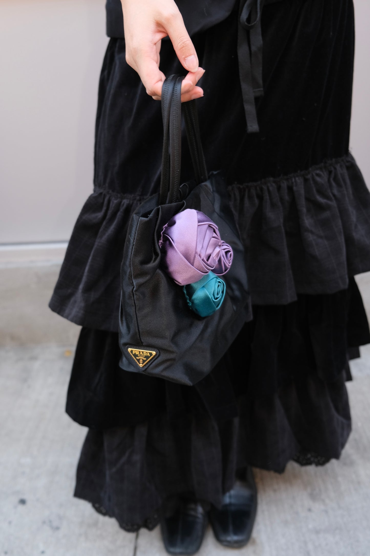 Prada Rose Appliqué Top Handle Bag