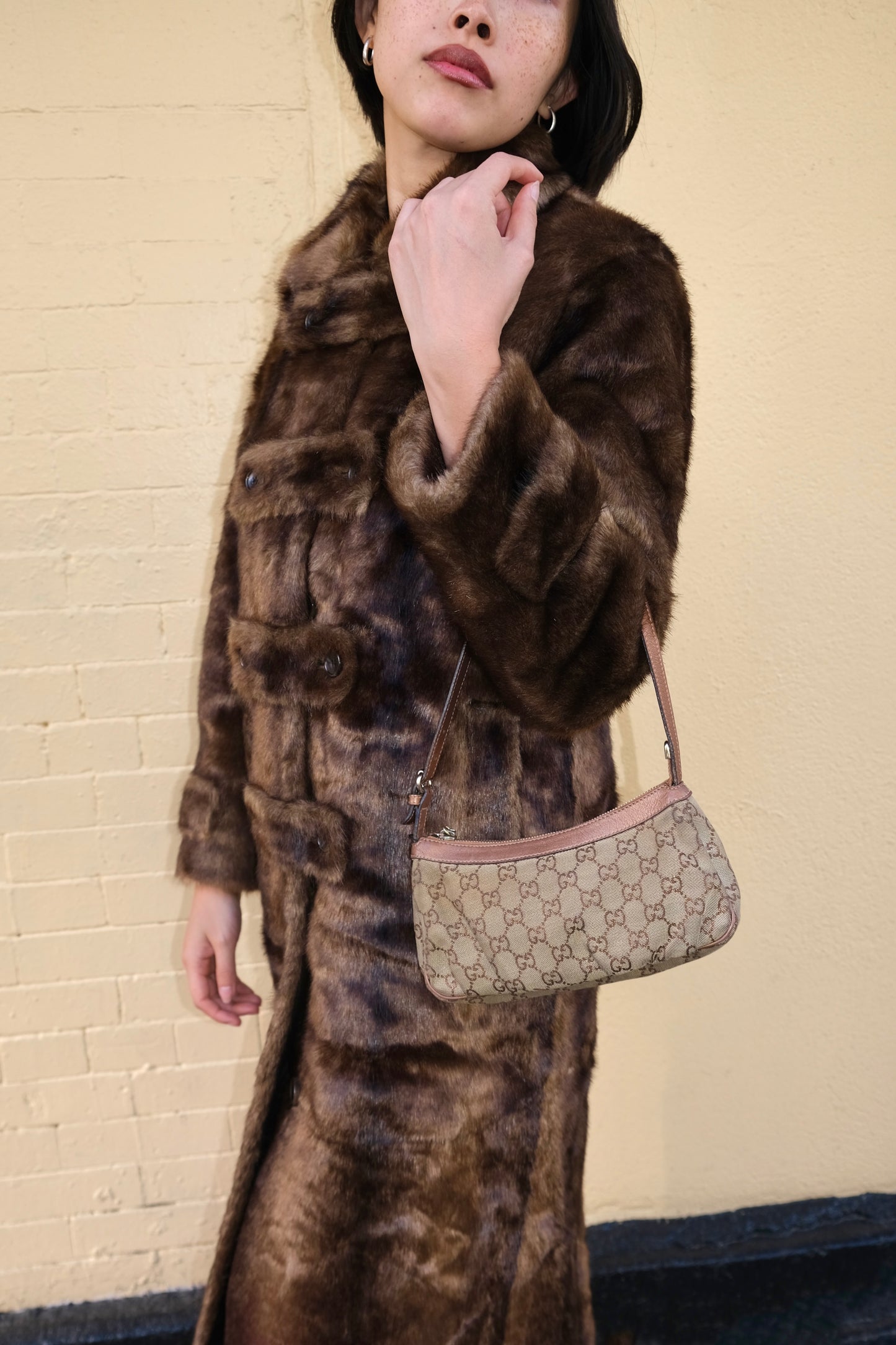 Faux Fur Tab Toggle Coat in Brown