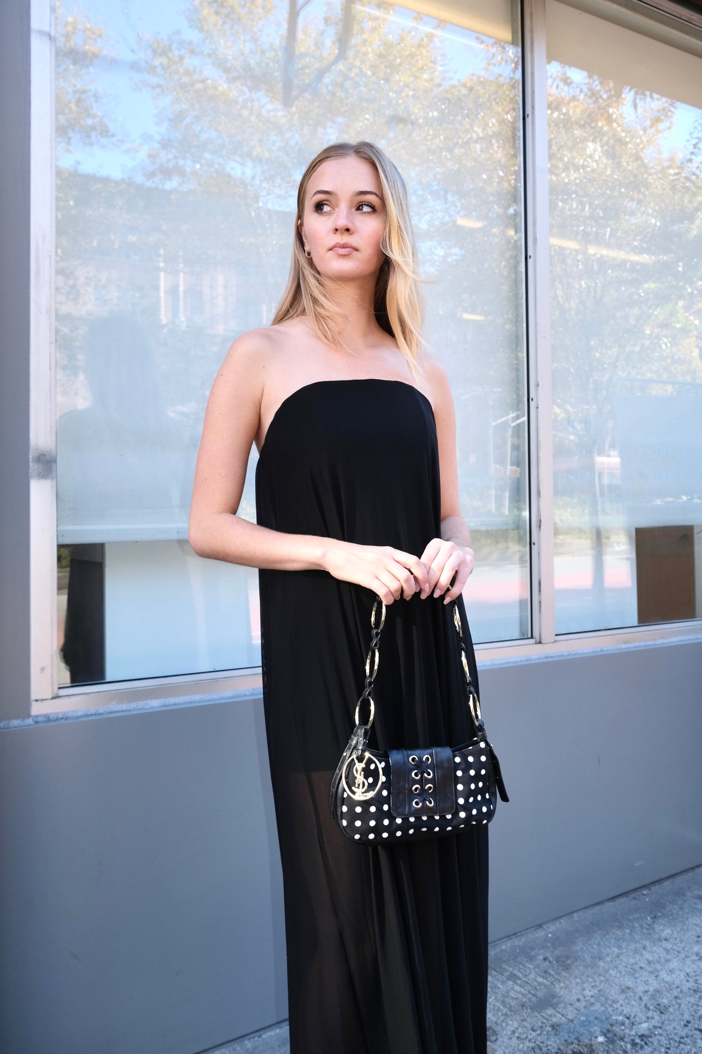YSL Black Polka Dot Criss Cross Bag