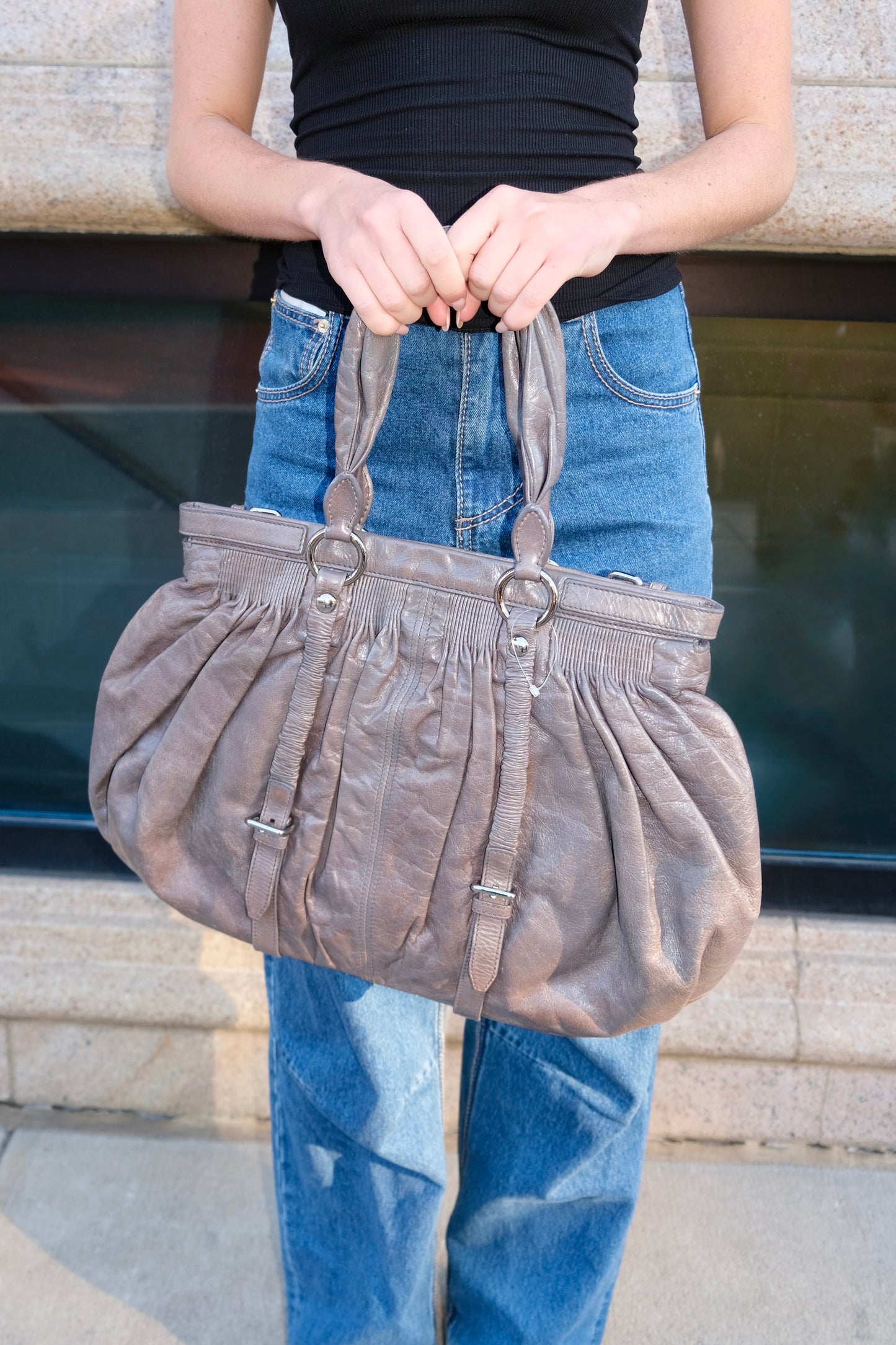 Miu Miu Gray Ruched Bag