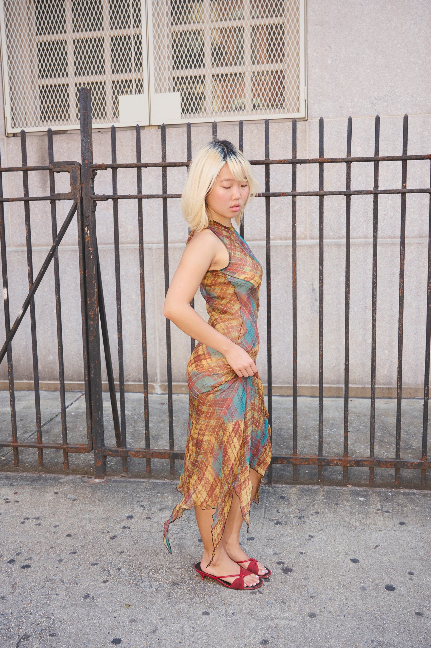 Sunset Plaid Silk Dress