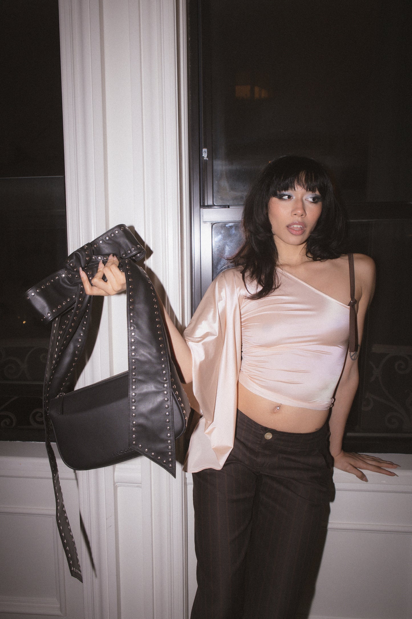 Boa Studded Bow Strap Handbag