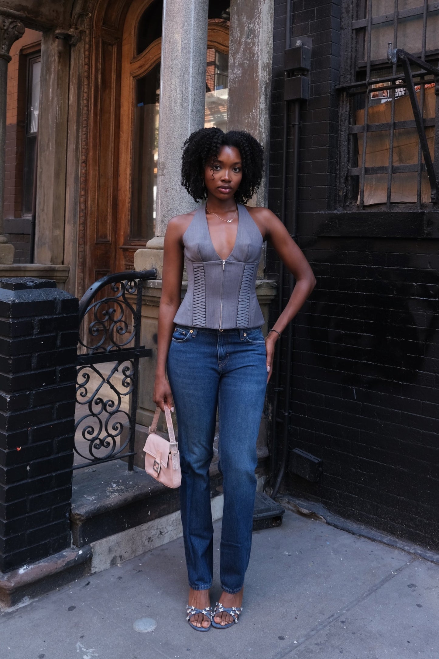 Julia Halterneck Corset Top Gray