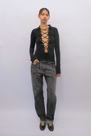 Long Sleeve Lace Up Top