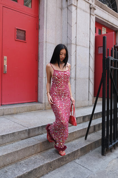 Fishnet Maxi Dress in Red