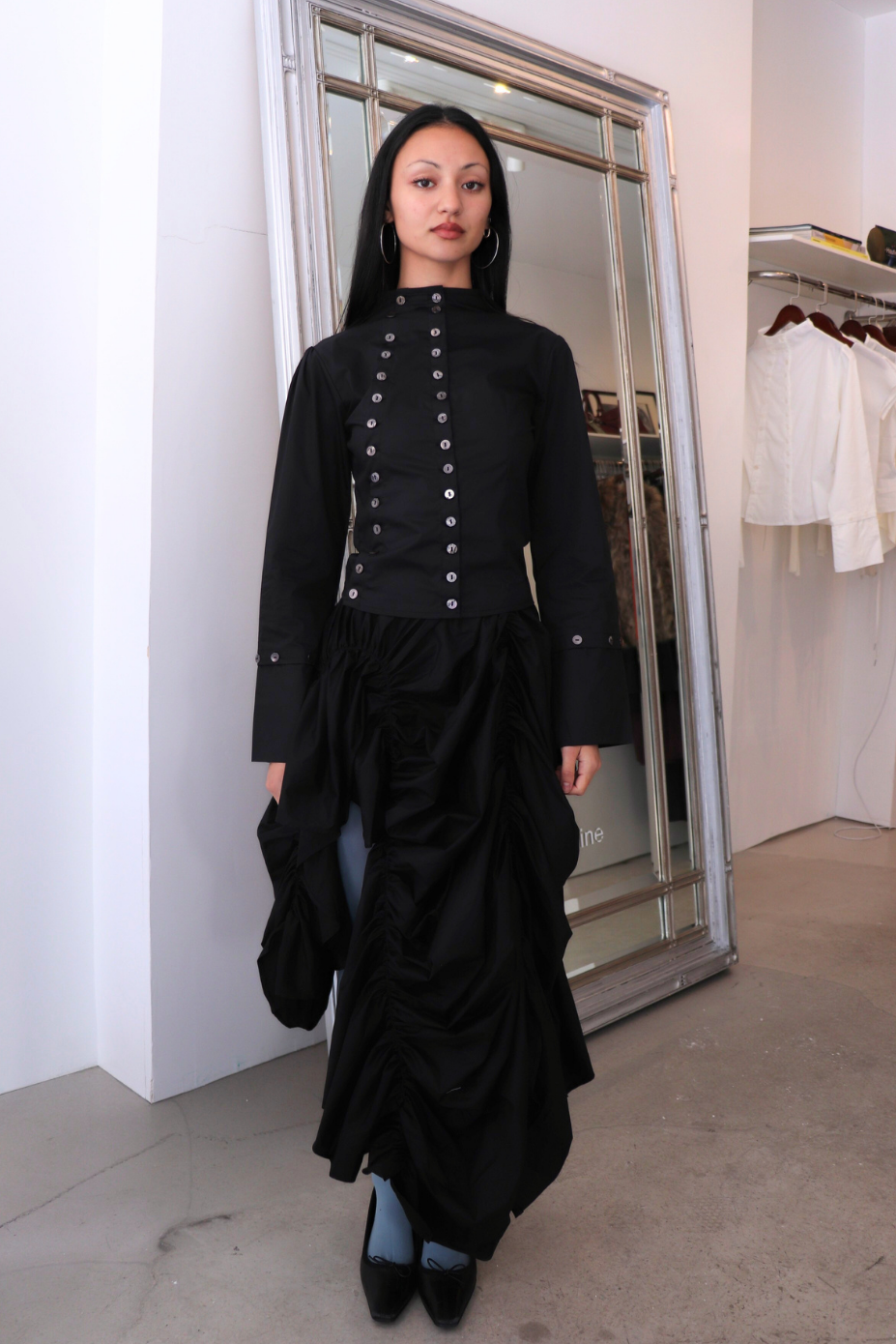 Long Sleeve Poet Shirt in Black