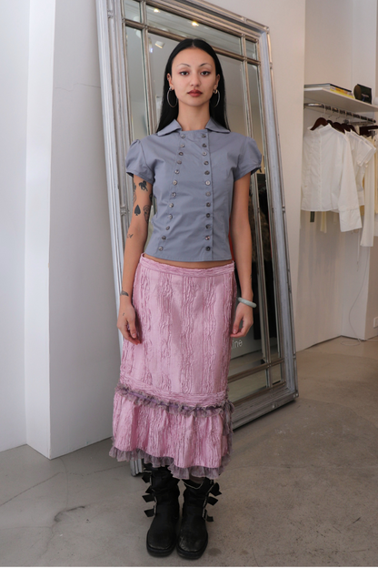 Puff Sleeve Cotton Poet Shirt in Grey