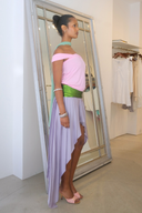 Satin Ribbed Waistband Midi Skirt