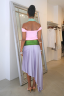 Satin Ribbed Waistband Midi Skirt
