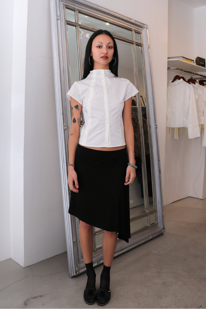 Short Sleeve High Neck Poet Shirt