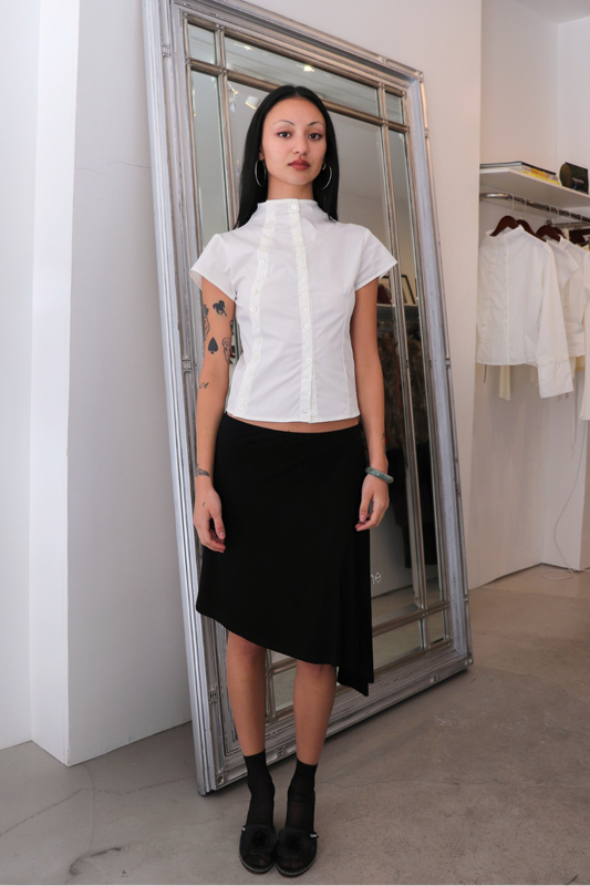 Short Sleeve High Neck Poet Shirt