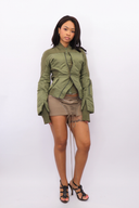 Double-Closure Silhouette Bomber in Army Green