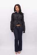 Double-Closure Silhouette Bomber in Black