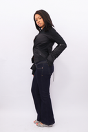 Double-Closure Silhouette Bomber in Black