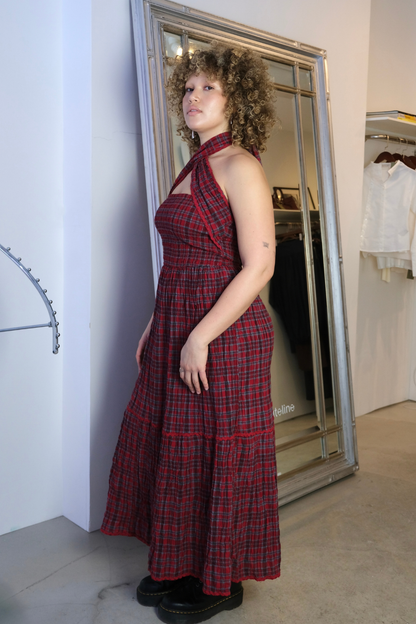 Pia Red Check Midi Dress