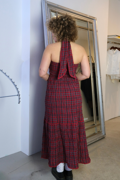 Pia Red Check Midi Dress
