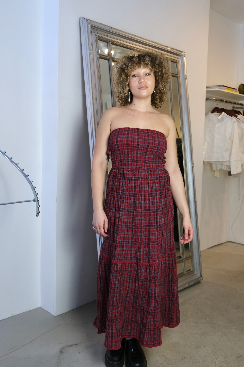 Pia Red Check Midi Dress