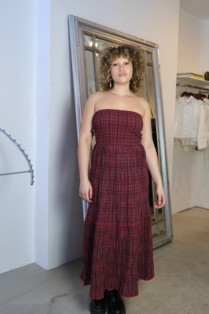 Pia Red Check Midi Dress