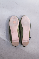 Miu Miu Green Khaki Satin Silk Ballet Flats