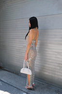 Fishnet Maxi Dress Blue Unlined