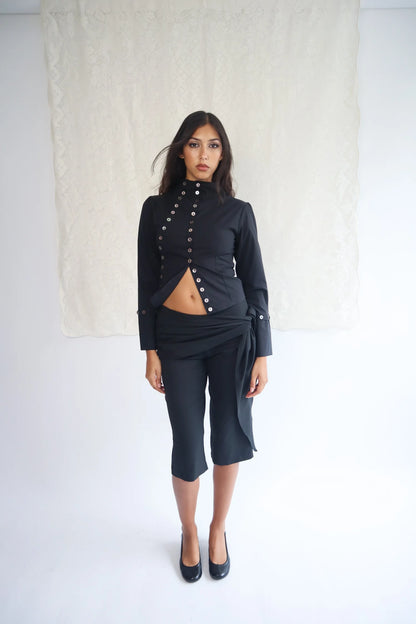 Long Sleeve Poet Shirt in Black