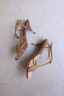 Prada Gold Studded Leather T-Strap Sandal Heels