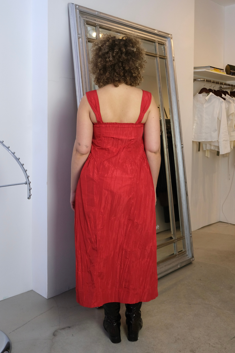 Elina Red Tafetta Midi Dress