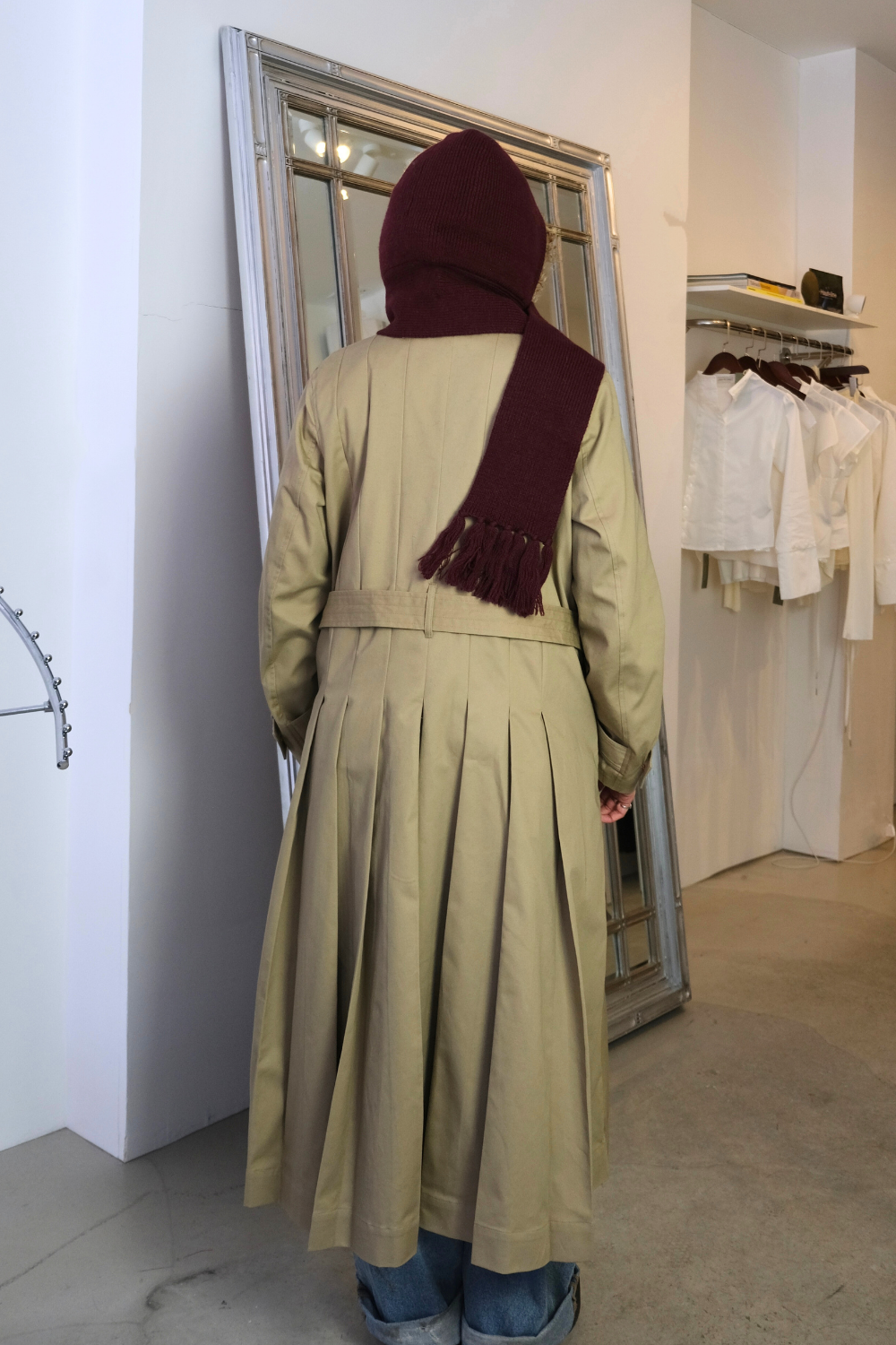 Tassel Hooded Scarf in Burgundy