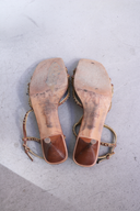 Prada Gold Studded Leather T-Strap Sandal Heels