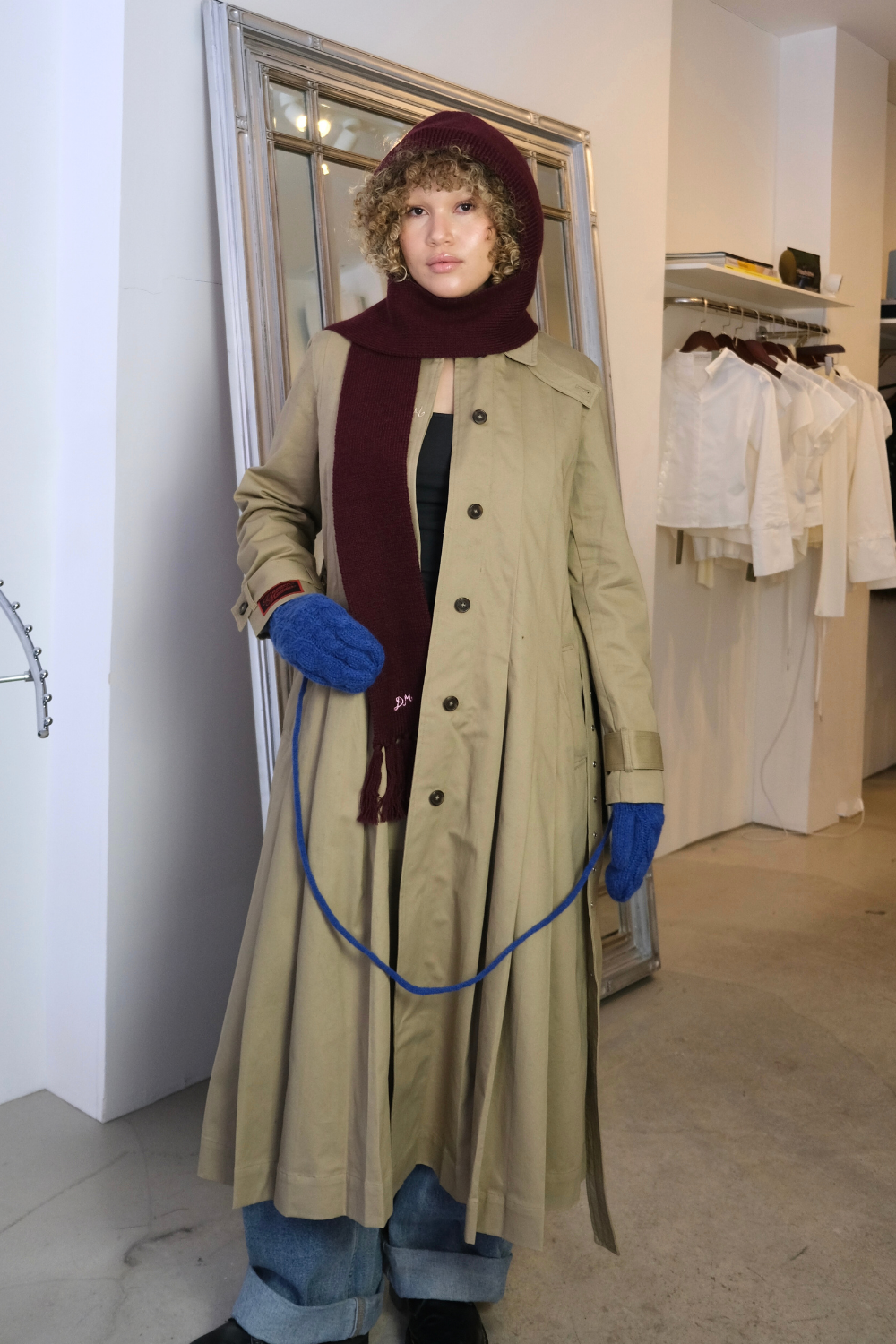 Tassel Hooded Scarf in Burgundy