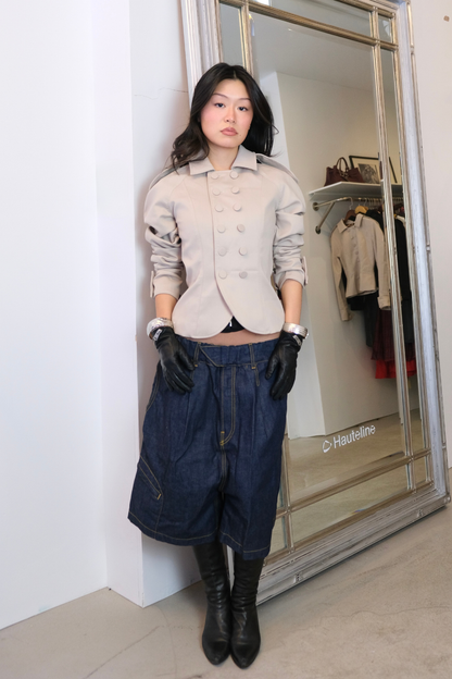 Victoria Double-Button Jacket in Beige