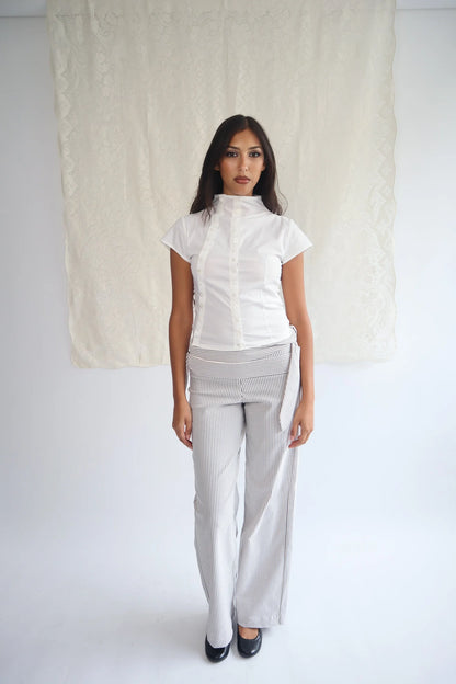 Short Sleeve High Neck Poet Shirt