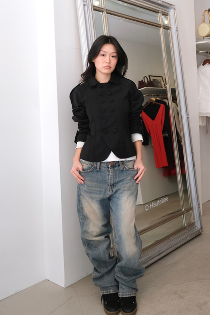 Victoria Double-Button Jacket in Black