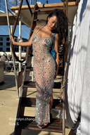 Fishnet Maxi Dress Blue Unlined