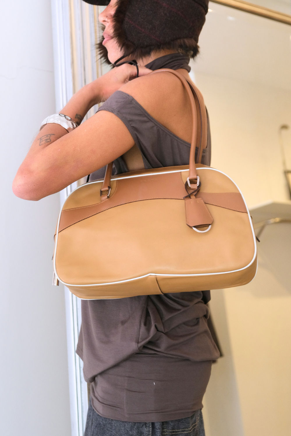 Vintage Prada Tan Bowler Bag